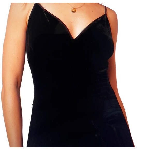 Band Of The Free Girl Crush Black Velvet Midi Dress Small Ribbon Tie Slit Glam - Picture 9 of 10
